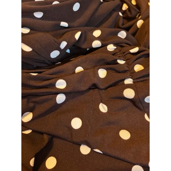 Y2K Jessica Howard Dress Brown White Polka Dot Sleeveless Midi Career Casual - Picture 16 of 16